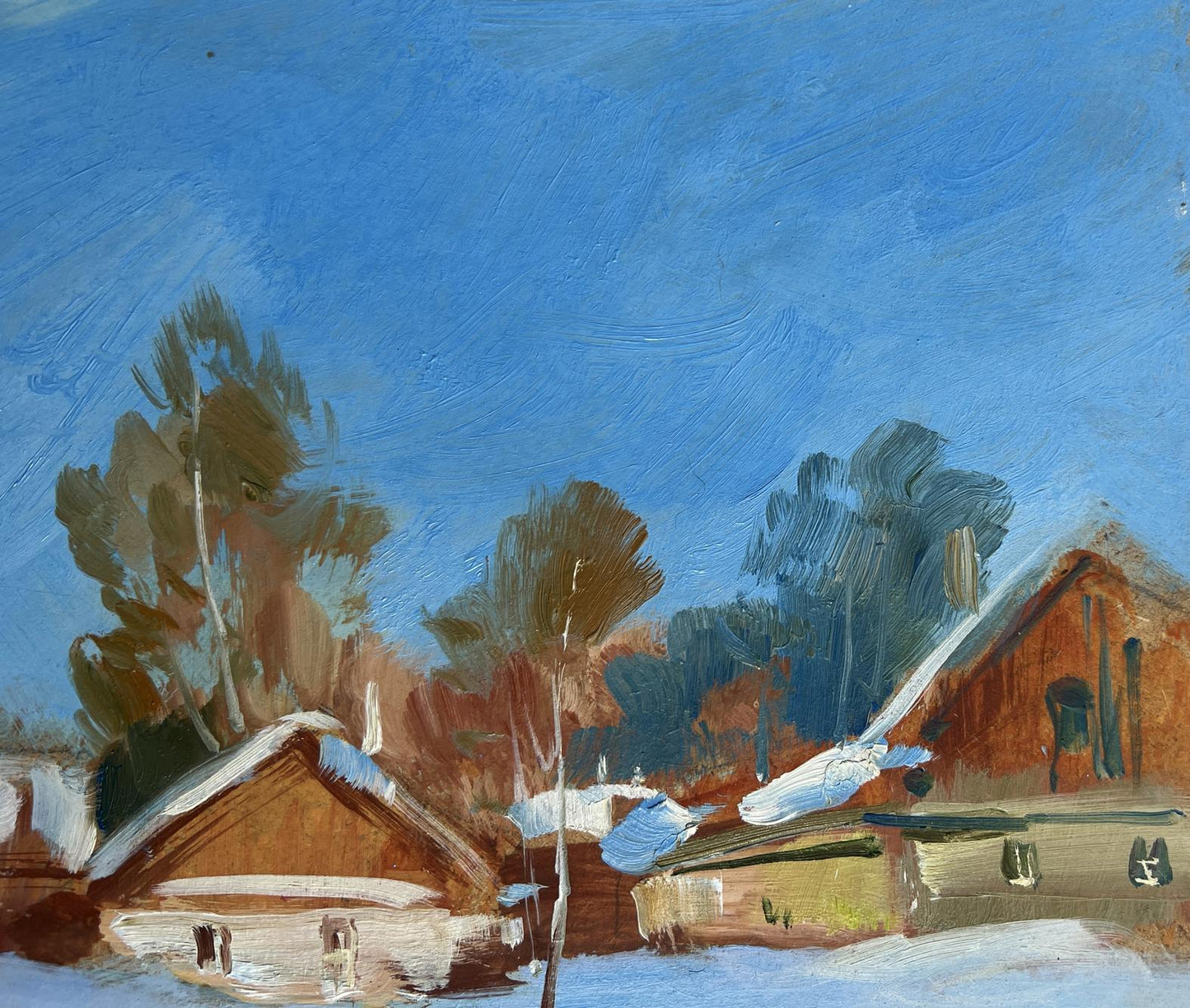 OIl painting Quiet village in winter Yuriy Suprunchuk