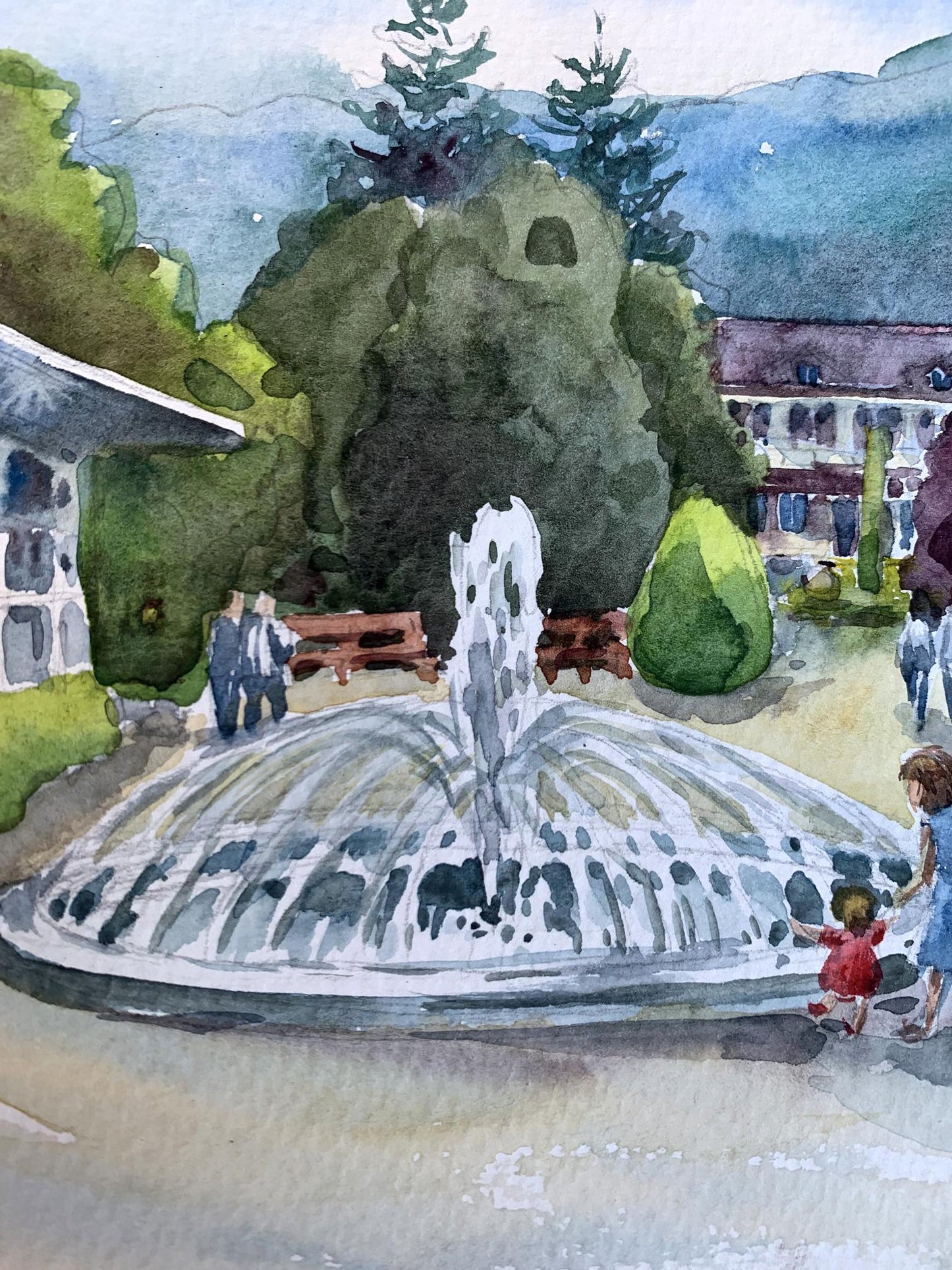 Watercolor painting Joy at the fountain Svetlana Gramm