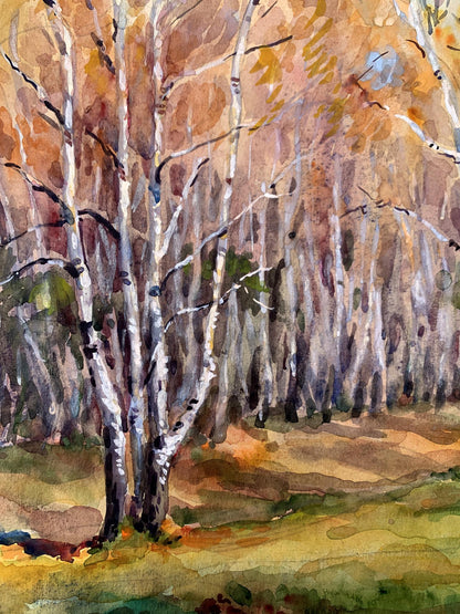 Watercolor painting Autumn birch forest Unknown artist