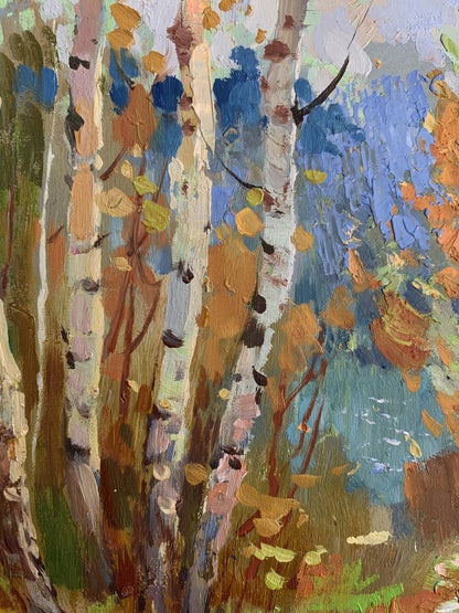 OIl painting Autumn birch grove Yuriy Suprunchuk