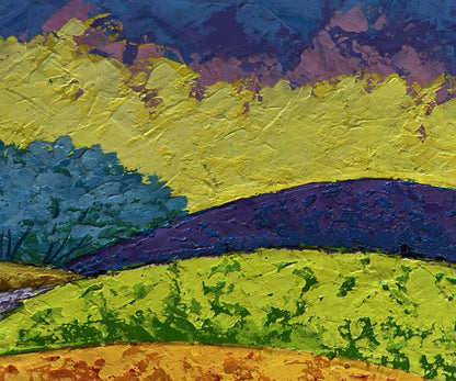 Oil painting Fiery sky over green forest V. Zadorozhnya