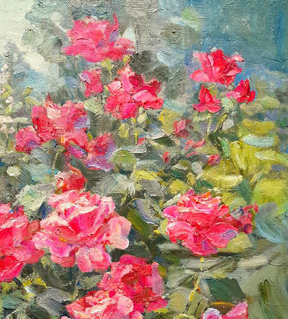 Oi painting Red rose bush Ivan Kovalenko