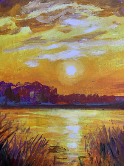 Oil painting Enchanting sunset over the river Valentina Simashchuk