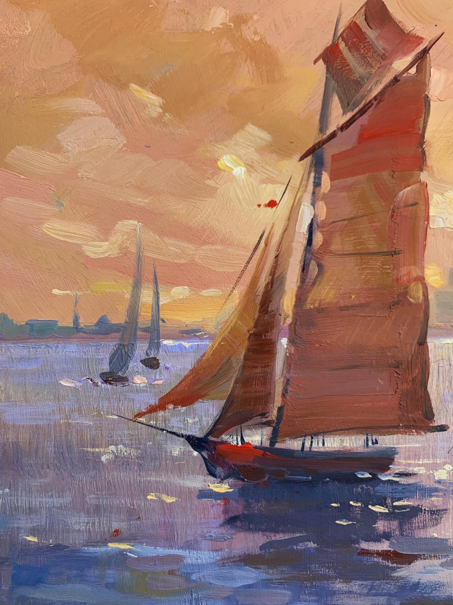 OIl painting Evening sailing on a sailboat at sea Yuriy Suprunchuk