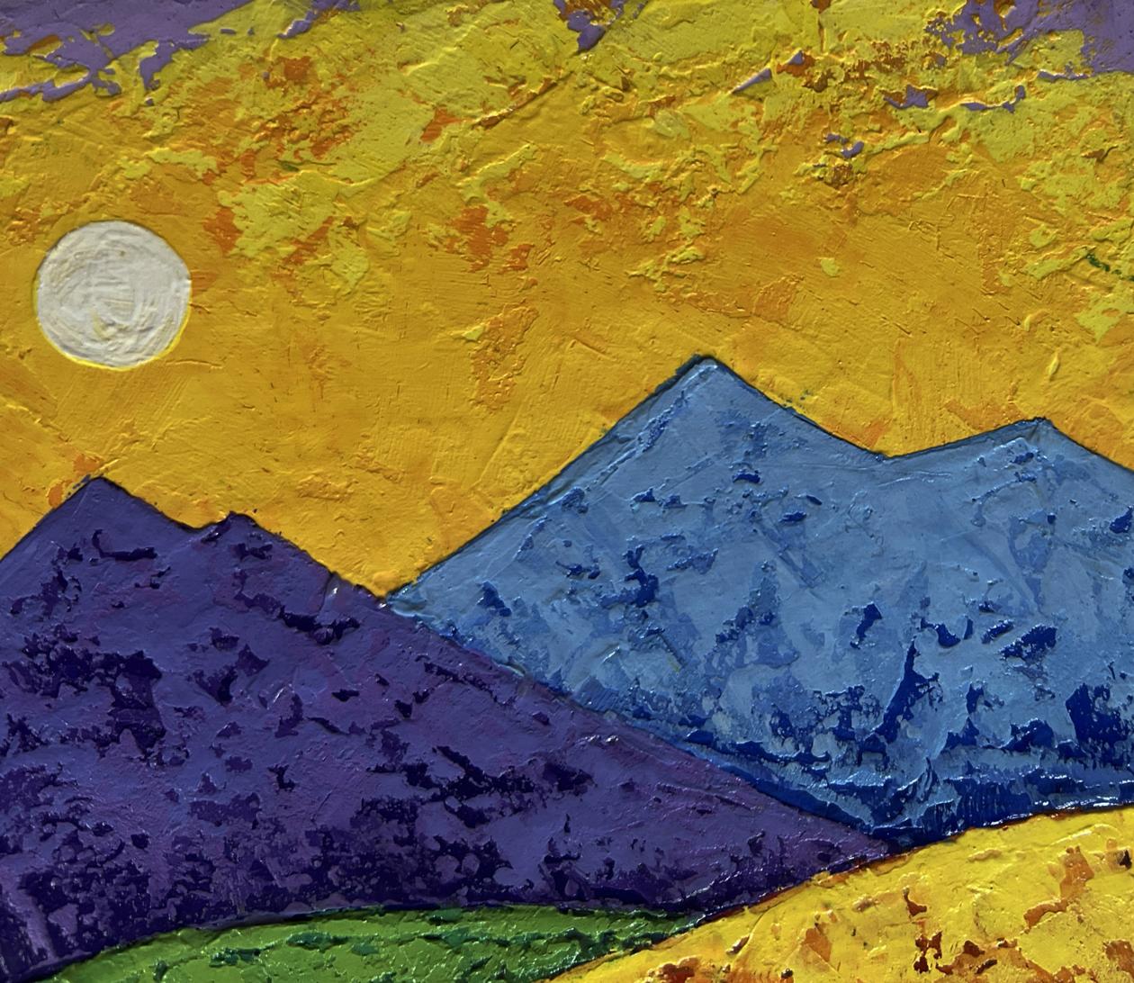 Oil painting Sunset is like fire in the mountains V. Zadorozhnya