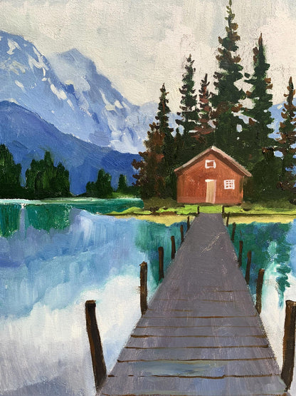 Oil painting Hut on the lake Unknown artist