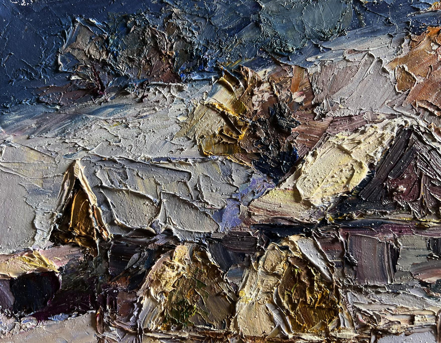 Oil painting Winter village evening Boris Serdyuk