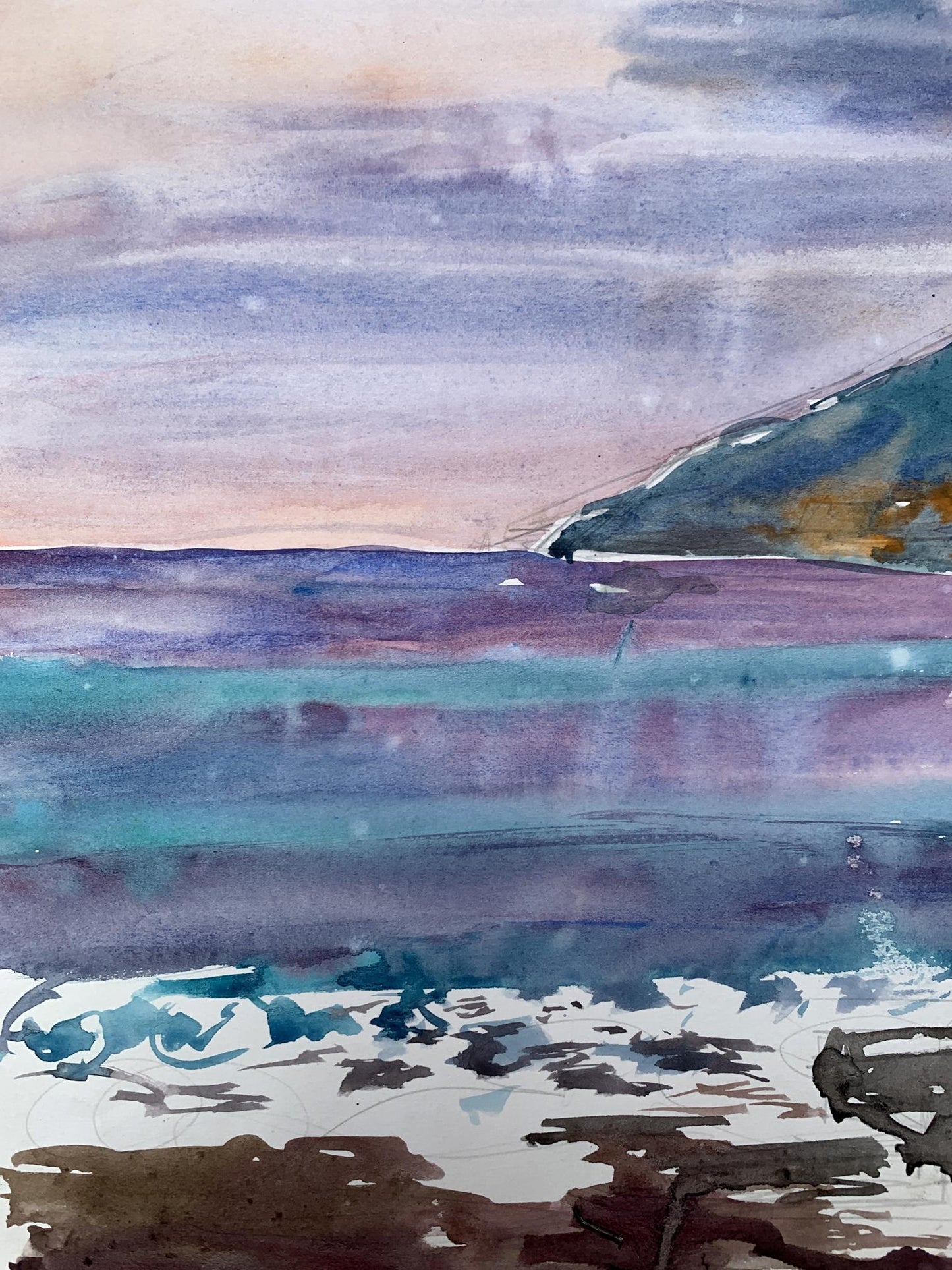 Watercolor painting The sun behind the clouds Unknown artist