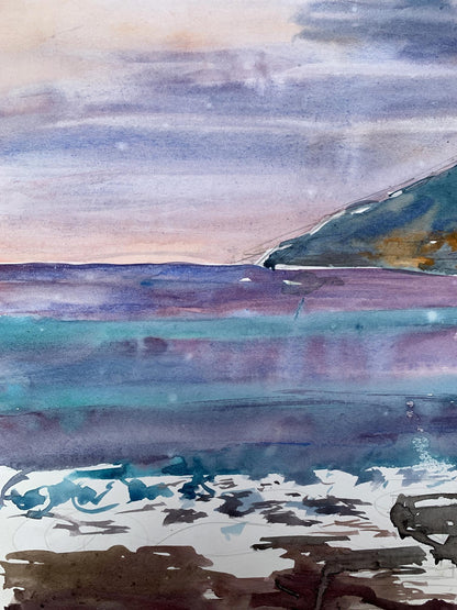 Watercolor painting The sun behind the clouds Unknown artist