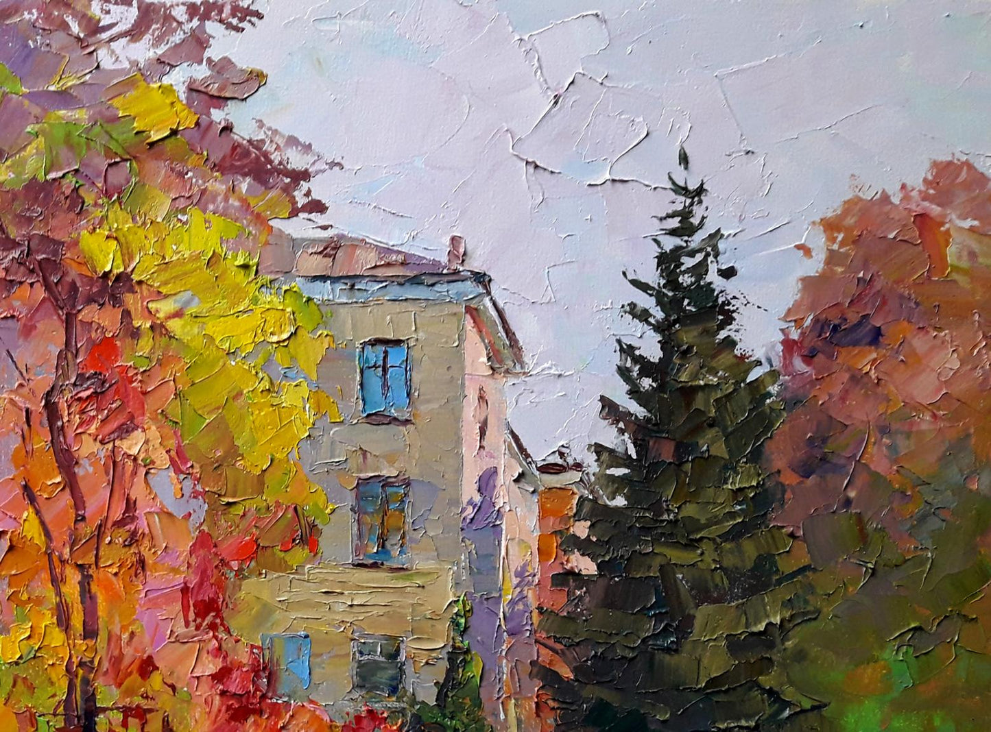 Oil painting Cityscape with autumn Boris Serdyuk