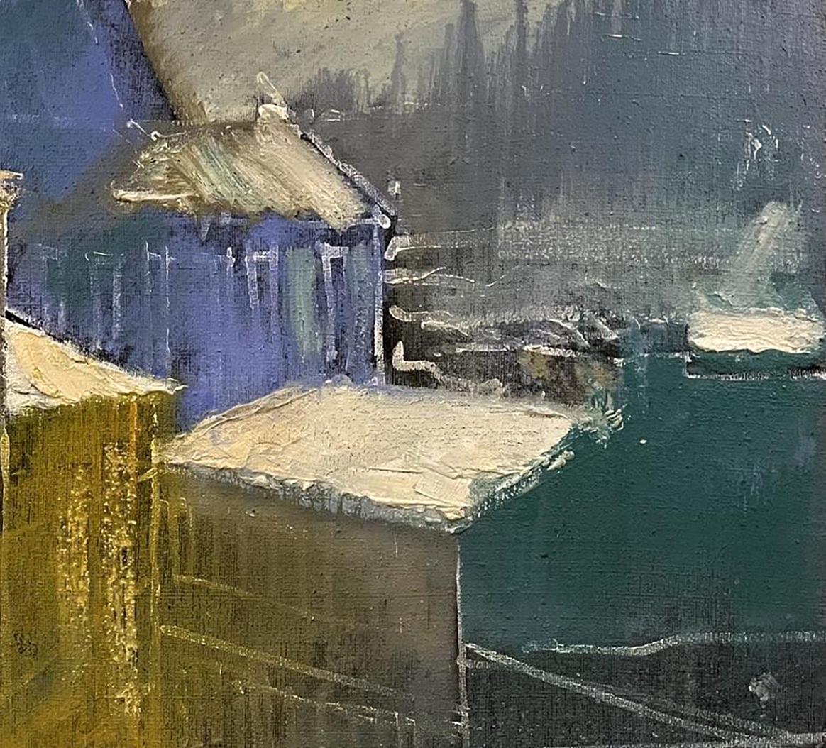 Oil painting Snow covered roofs Serhiy Kovalev