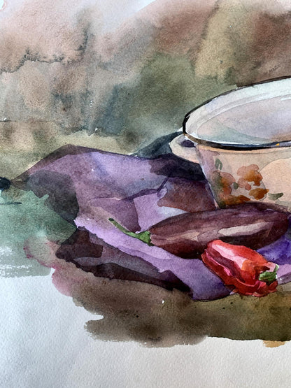 Watercolor painting Start cooking Unknown artist