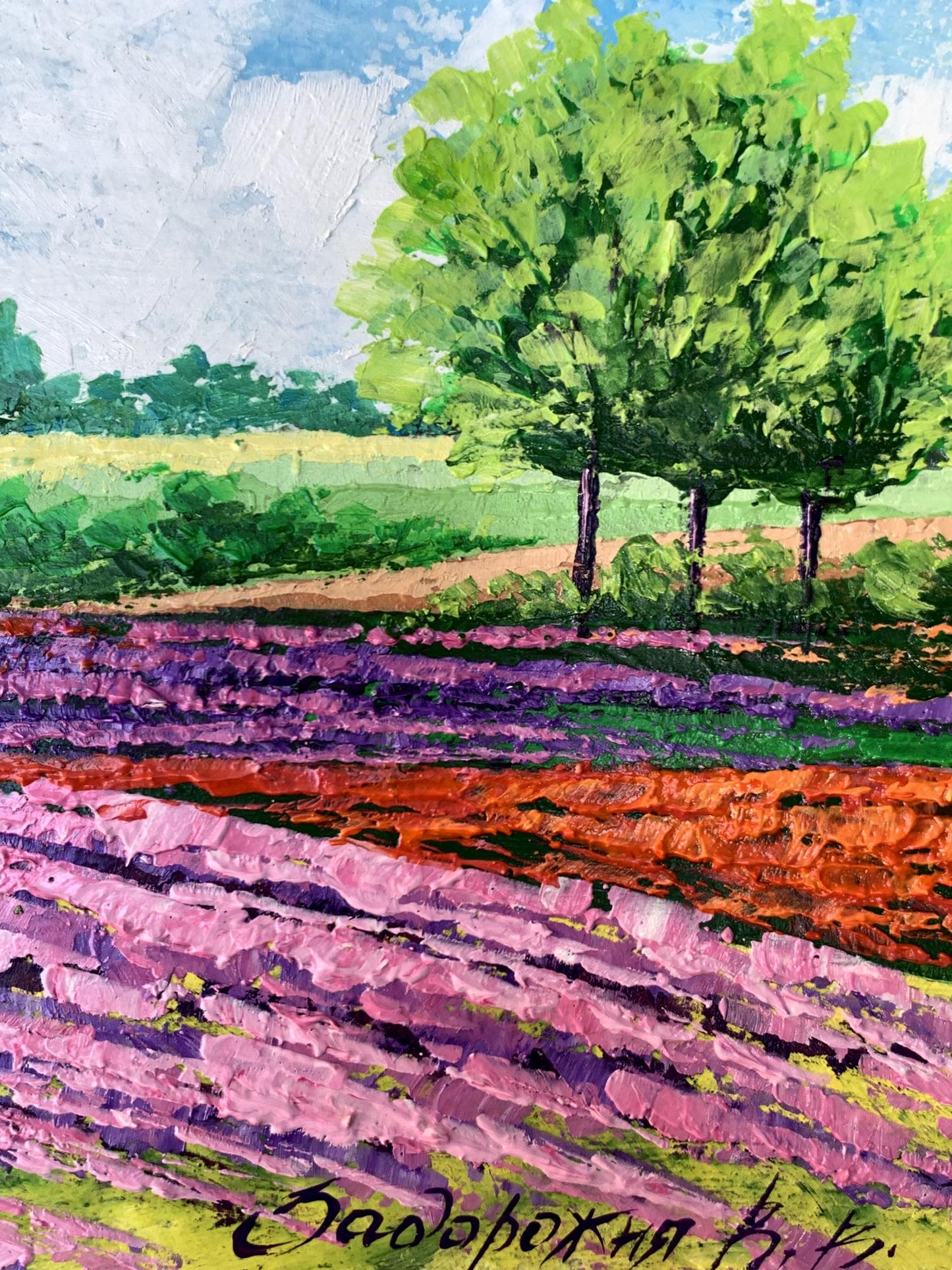 Oil painting Flower fields near the mountains V. Zadorozhnya