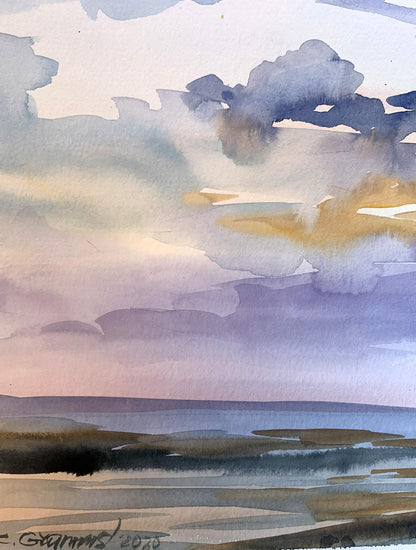 Watercolor painting Sunset sun in the sea Svetlana Gramm