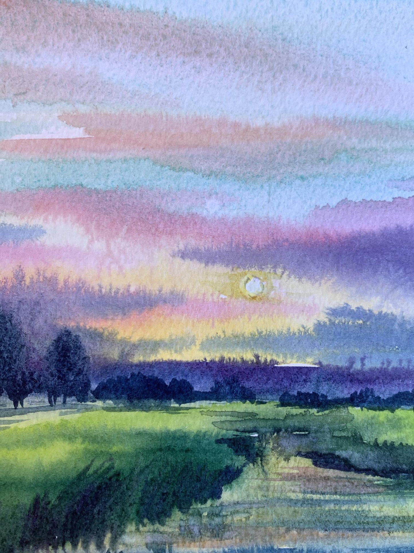 Watercolor painting Sun behind the clouds Svetlana Gramm