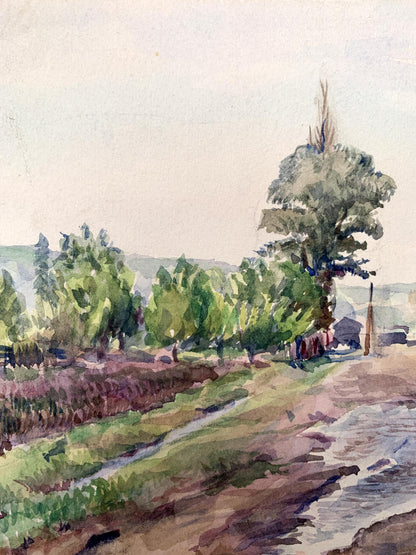 Watercolor painting Road in the field Unknown artist