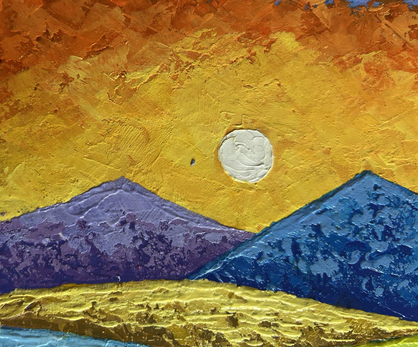 Oil painting Summer sunset over flowering slopes V. Zadorozhnya