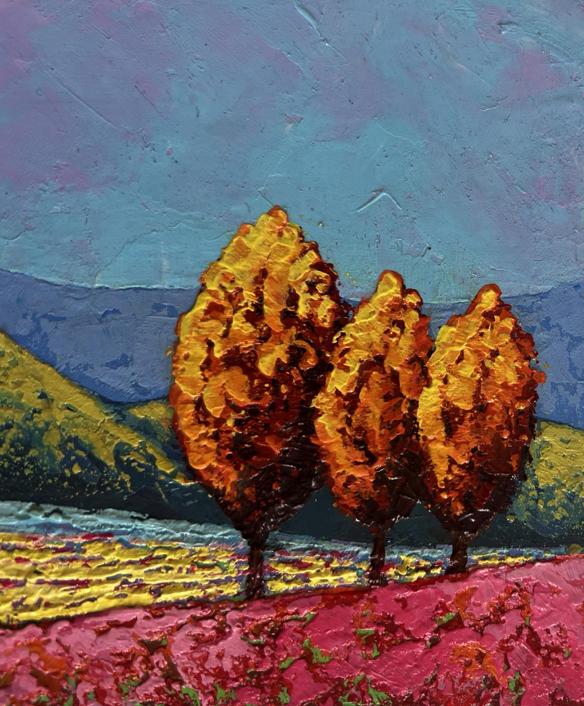 Oil painting Three autumn guards among the fields V. Zadorozhnya