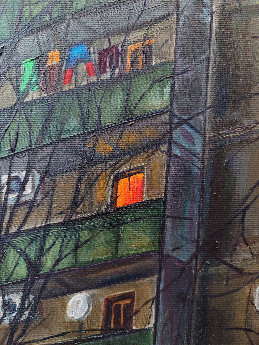 Oil painting City night house Oksana Sklym