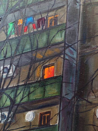 Oil painting City night house Oksana Sklym