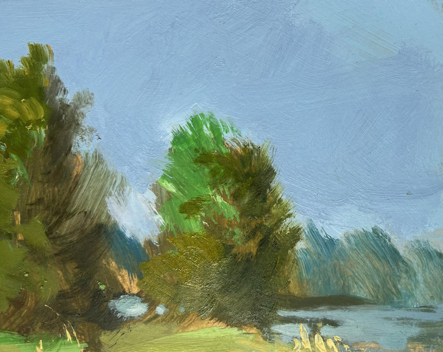 Oil painting A downpour is approaching by the river Yuriy Suprunchuk