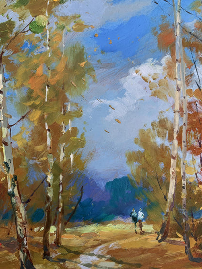 OIl painting Jogging through the autumn forest Yuriy Suprunchuk