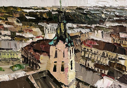 Oil painting Panorama with the cathedral Horishnyi N.A.