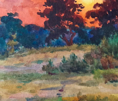 Watercolor painting Watching the sunset Anatolii Duhnevich