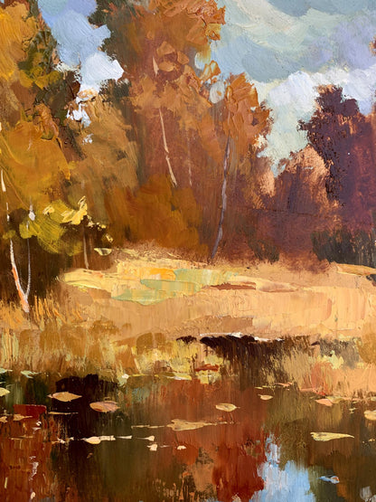 OIl painting Golden autumn and gentle river Yuriy Suprunchuk