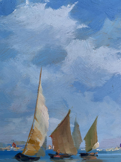 OIl painting Sailboats at sea Yuriy Suprunchuk