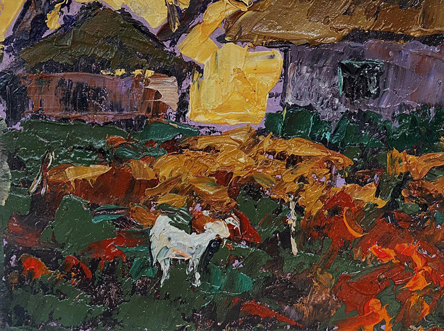 Oil painting Yellow sunset over houses Oleksiy Ivanyuk