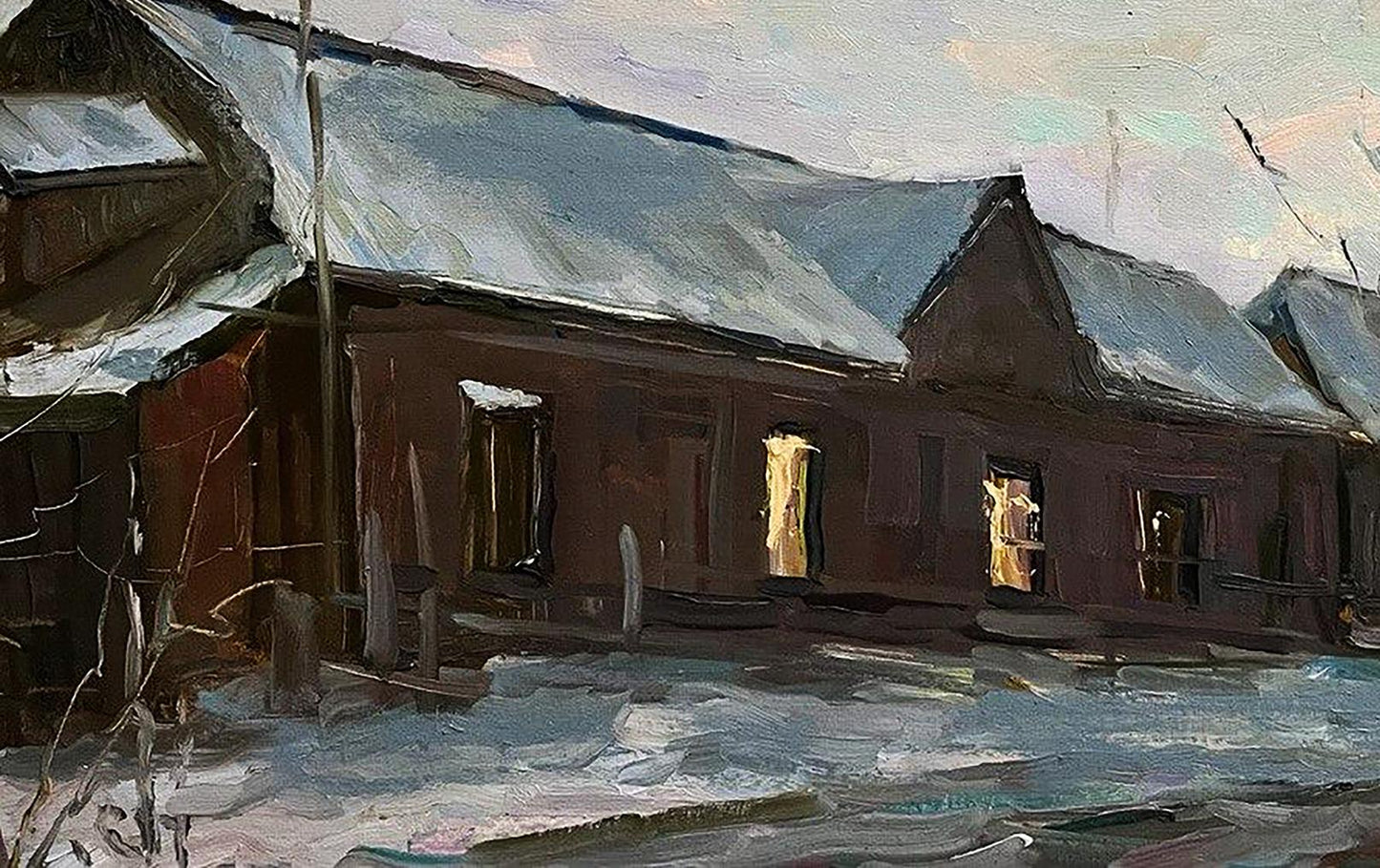 Oil painting Snowy street Volodymyr Pashchenko