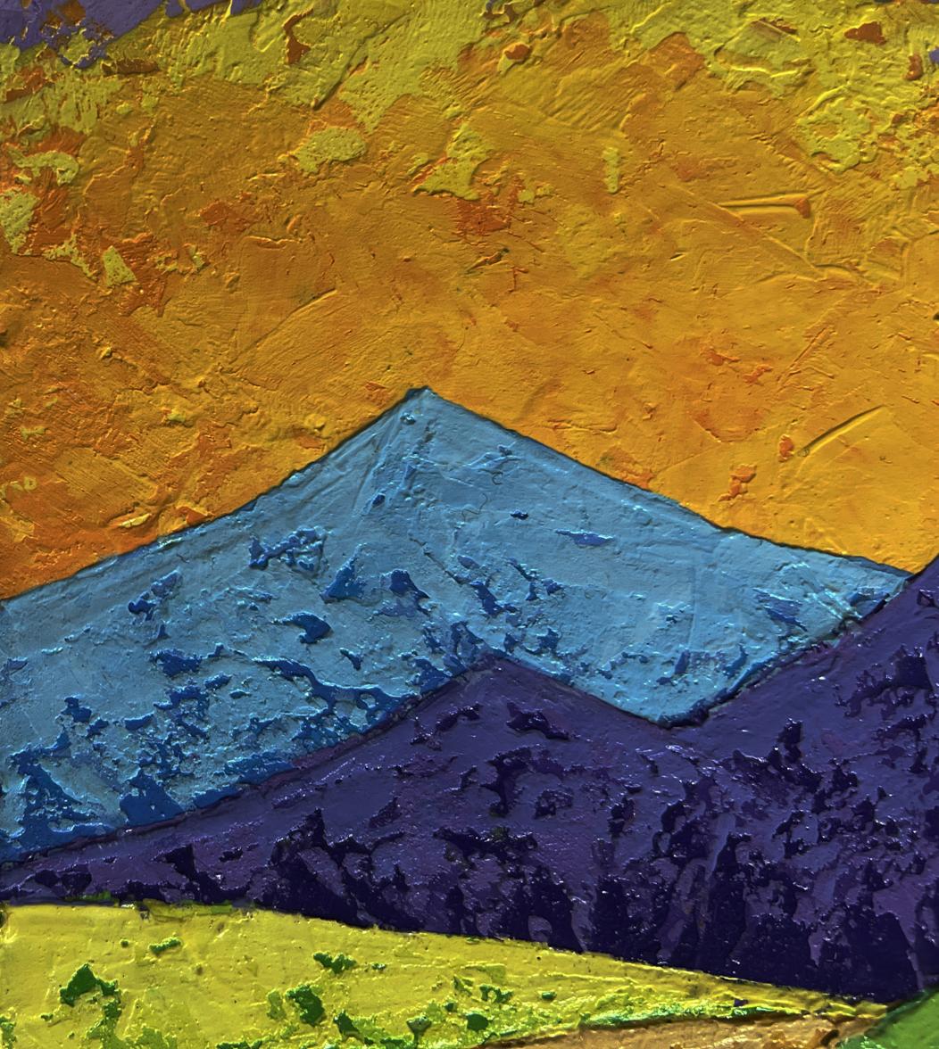 Oil painting Sunset is like fire in the mountains V. Zadorozhnya