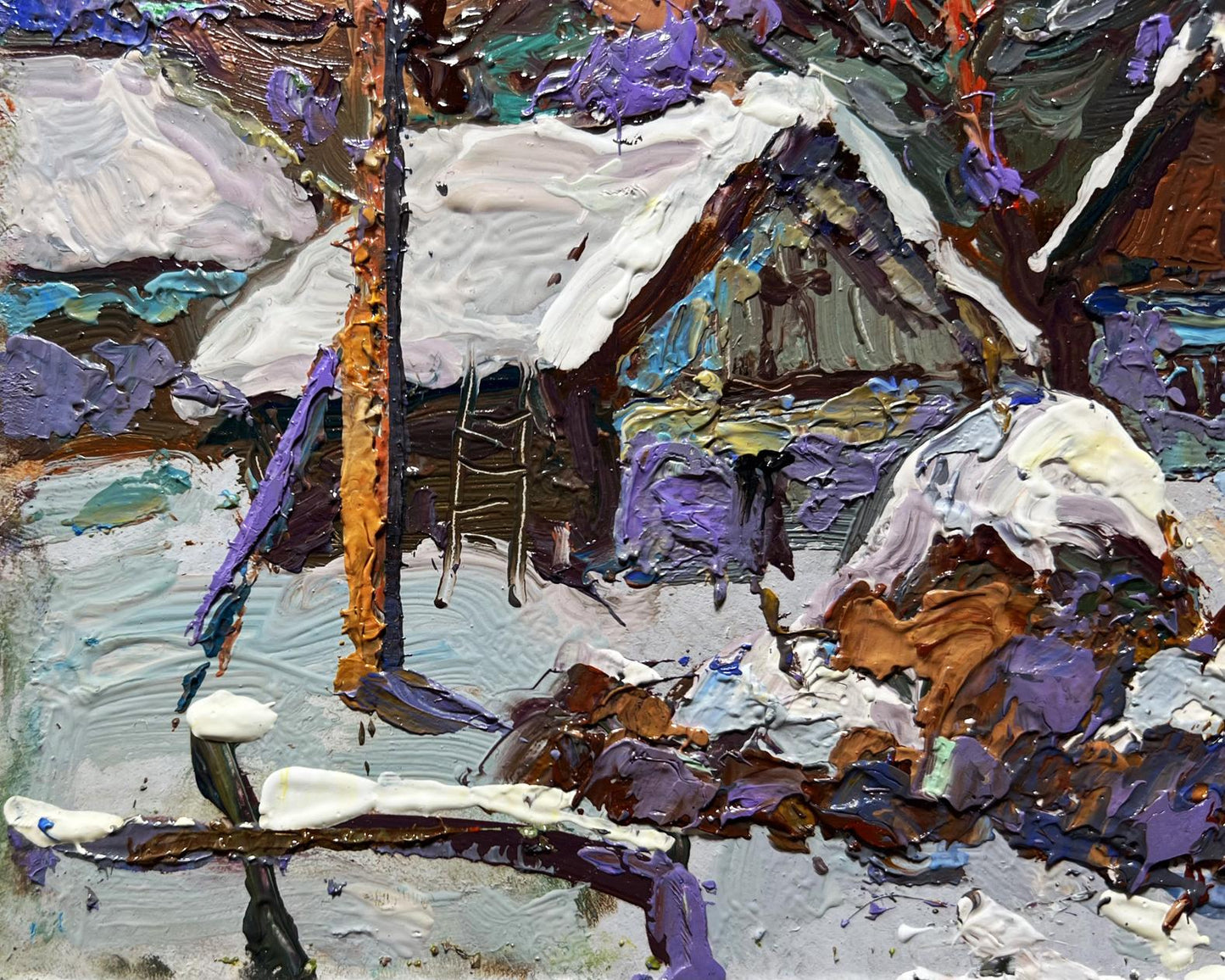 Oil painting The yard is covered in snow Oksana Ivanyuk