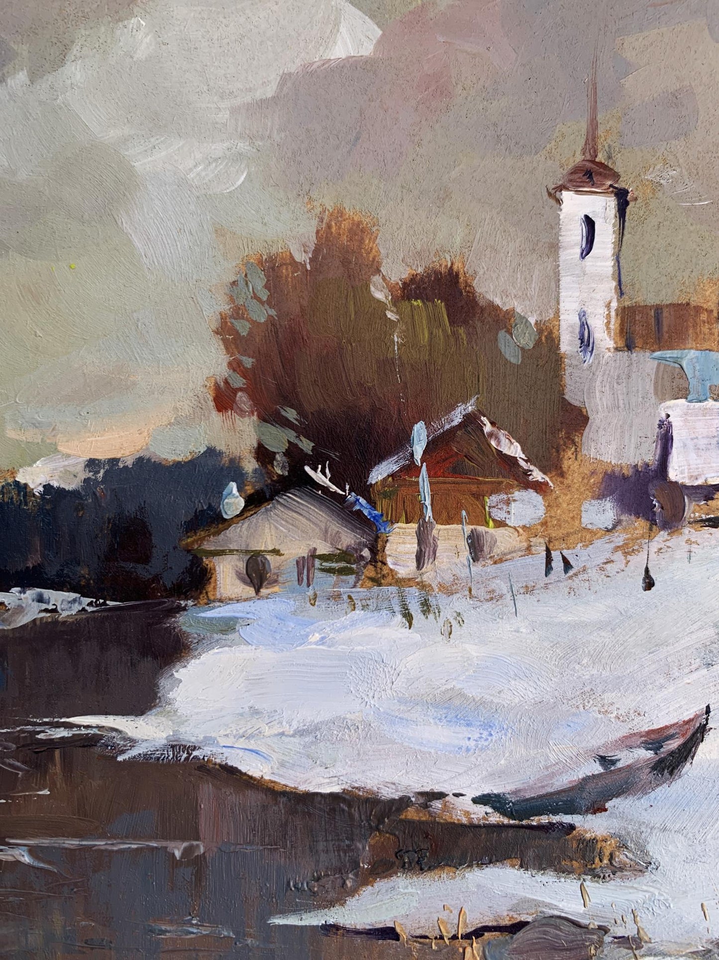 OIl painting Winter evening Yuriy Suprunchuk