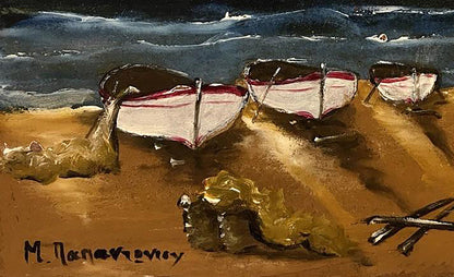 Oil painting Boats on the shore Unknown artist