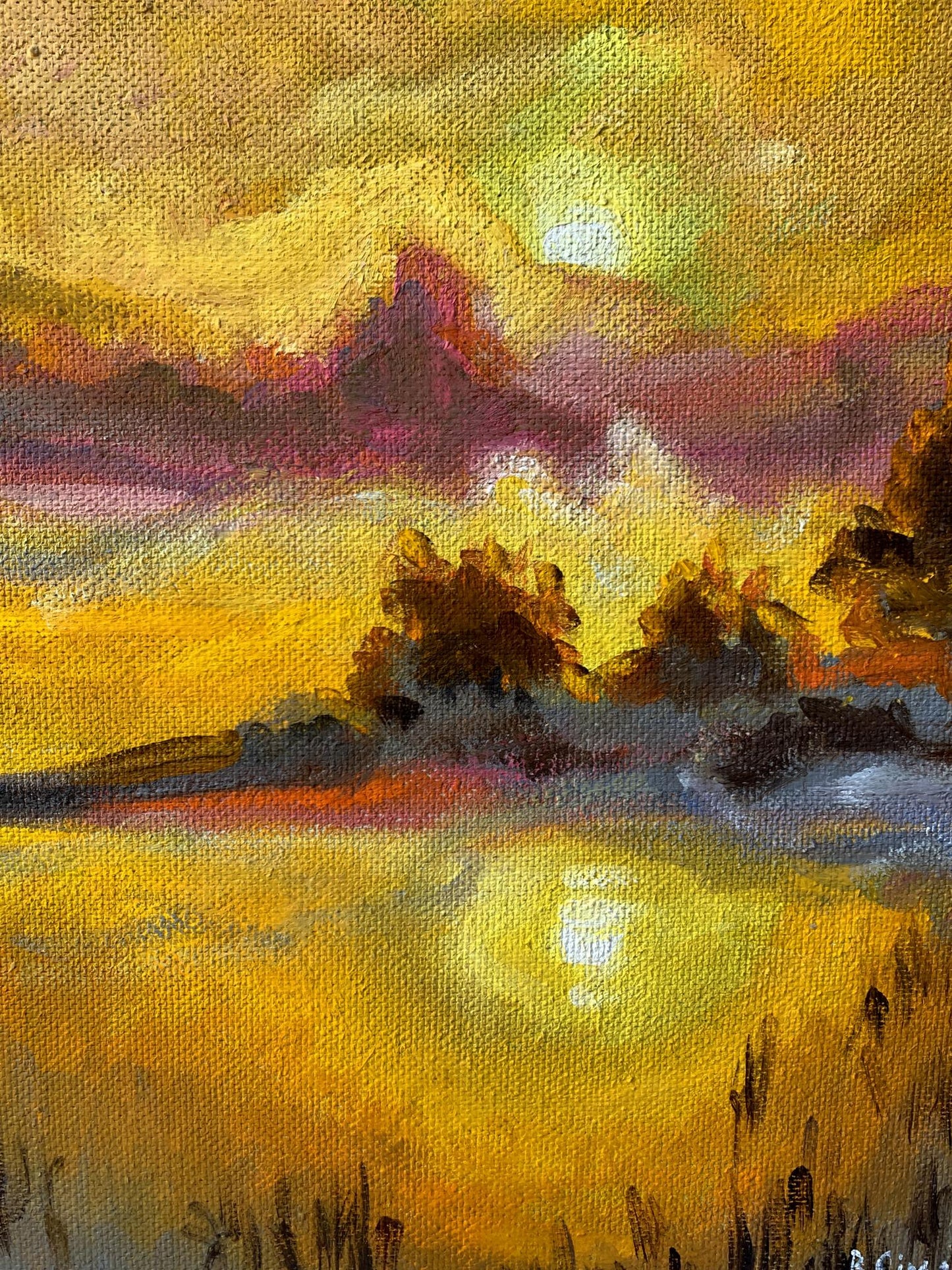 Oil painting Sunset sun Valentina Simashchuk