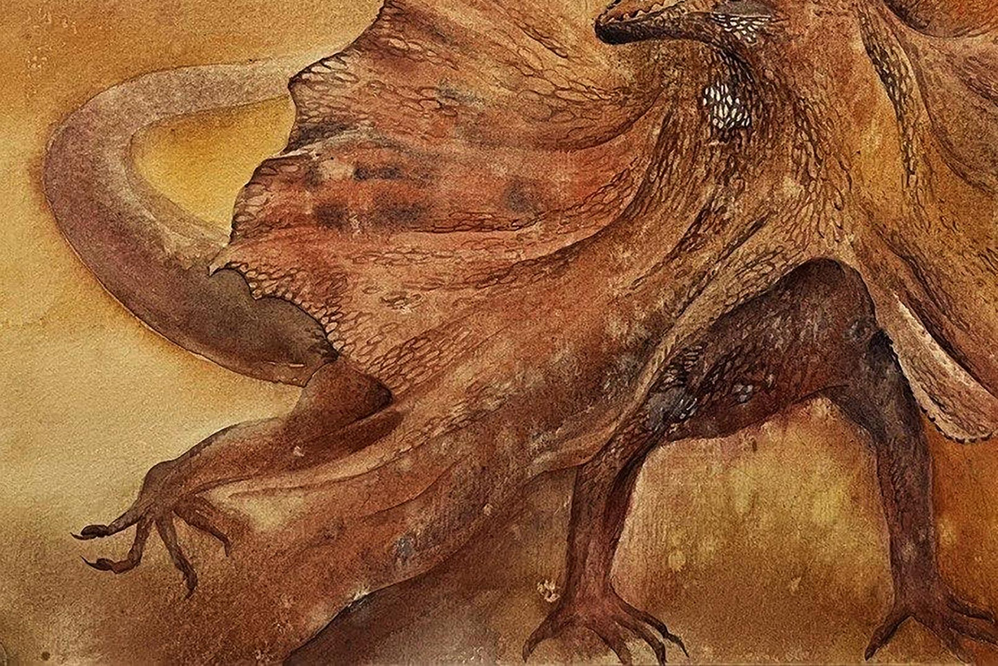 Watercolor painting Cloaked lizard Dmytro Startsev