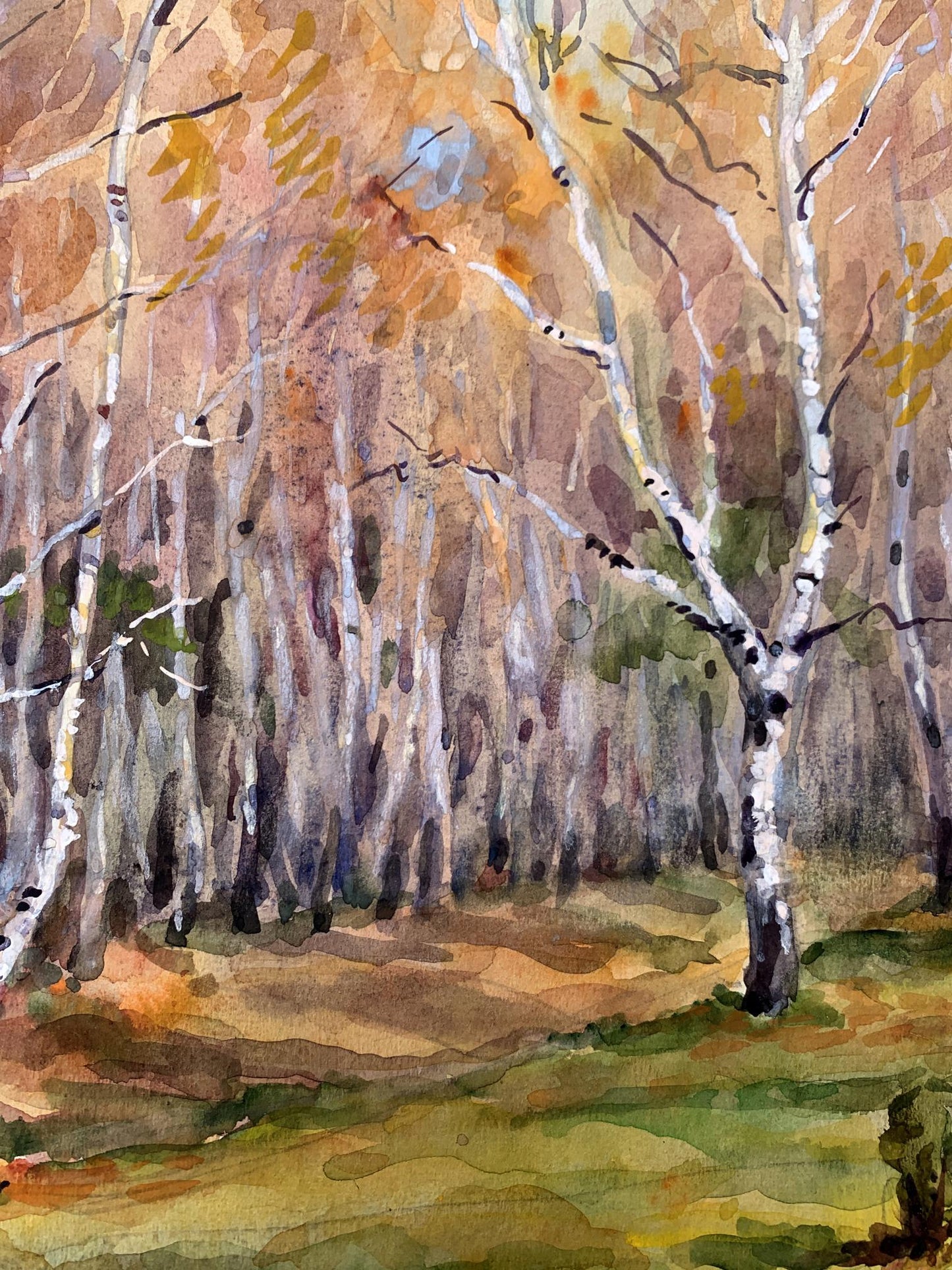 Watercolor painting Autumn birch forest Unknown artist