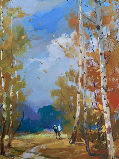 OIl painting Jogging through the autumn forest Yuriy Suprunchuk