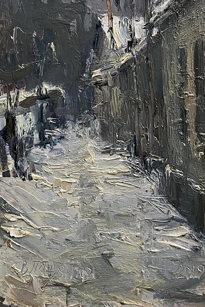 Oil painting Snowy street Volodymyr Pashchenko