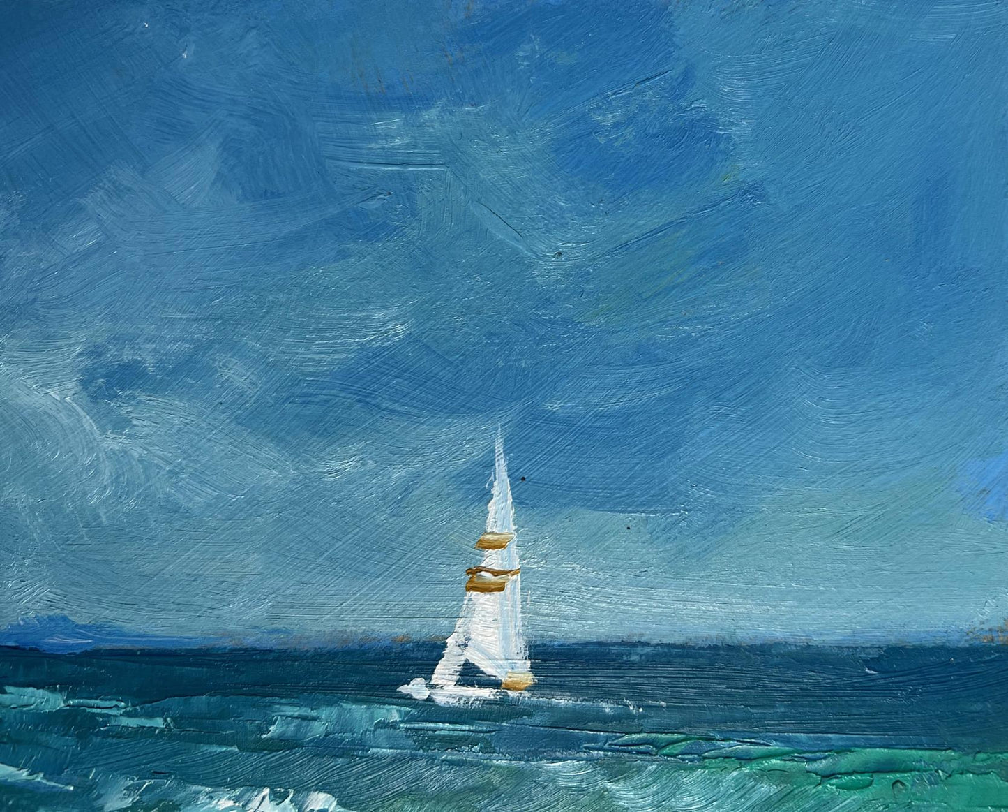 OIl painting A lonely sailboat at sea Yuriy Suprunchuk