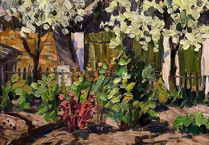 Oil painting Wild pear blossoms in the yard Petro Kolomoytsev