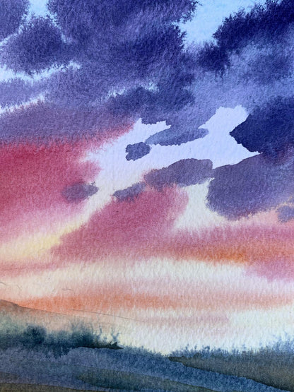 Watercolor painting Pink sunset Svetlana Gramm