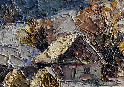 Oil painting Winter village evening Boris Serdyuk