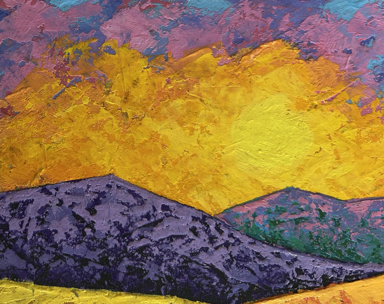 Oil painting The blazing sky above the peaks V. Zadorozhnya