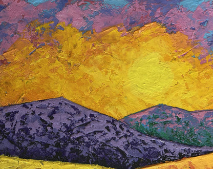 Oil painting The blazing sky above the peaks V. Zadorozhnya