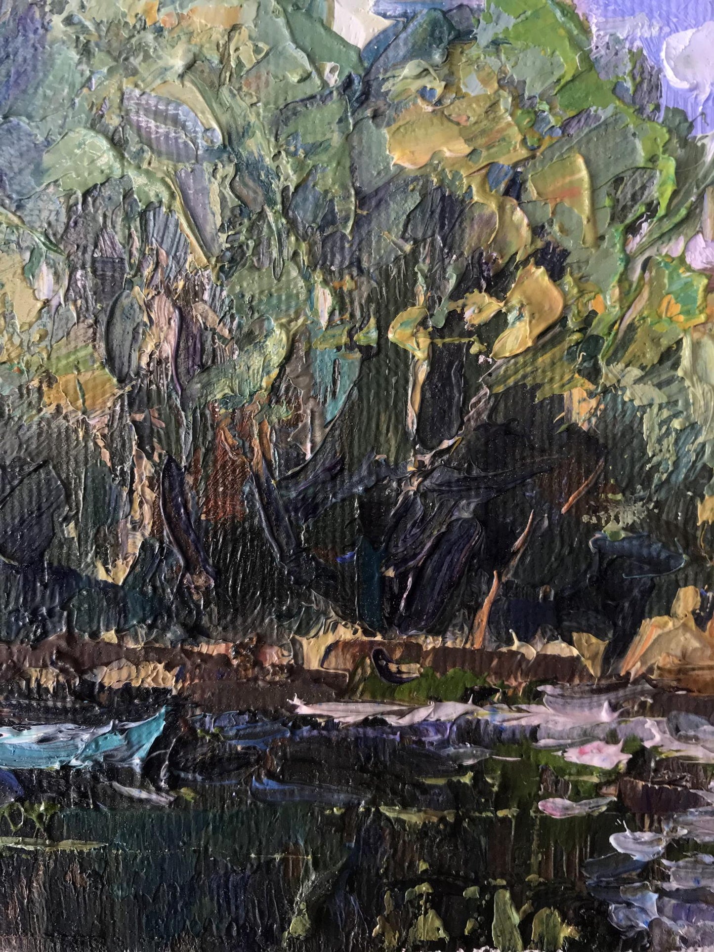Oksana Ivanyuk captures the essence of seclusion in her oil painting of a forest lake