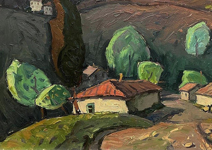 Oil painting Houses in a small village Oleksandr Andreev