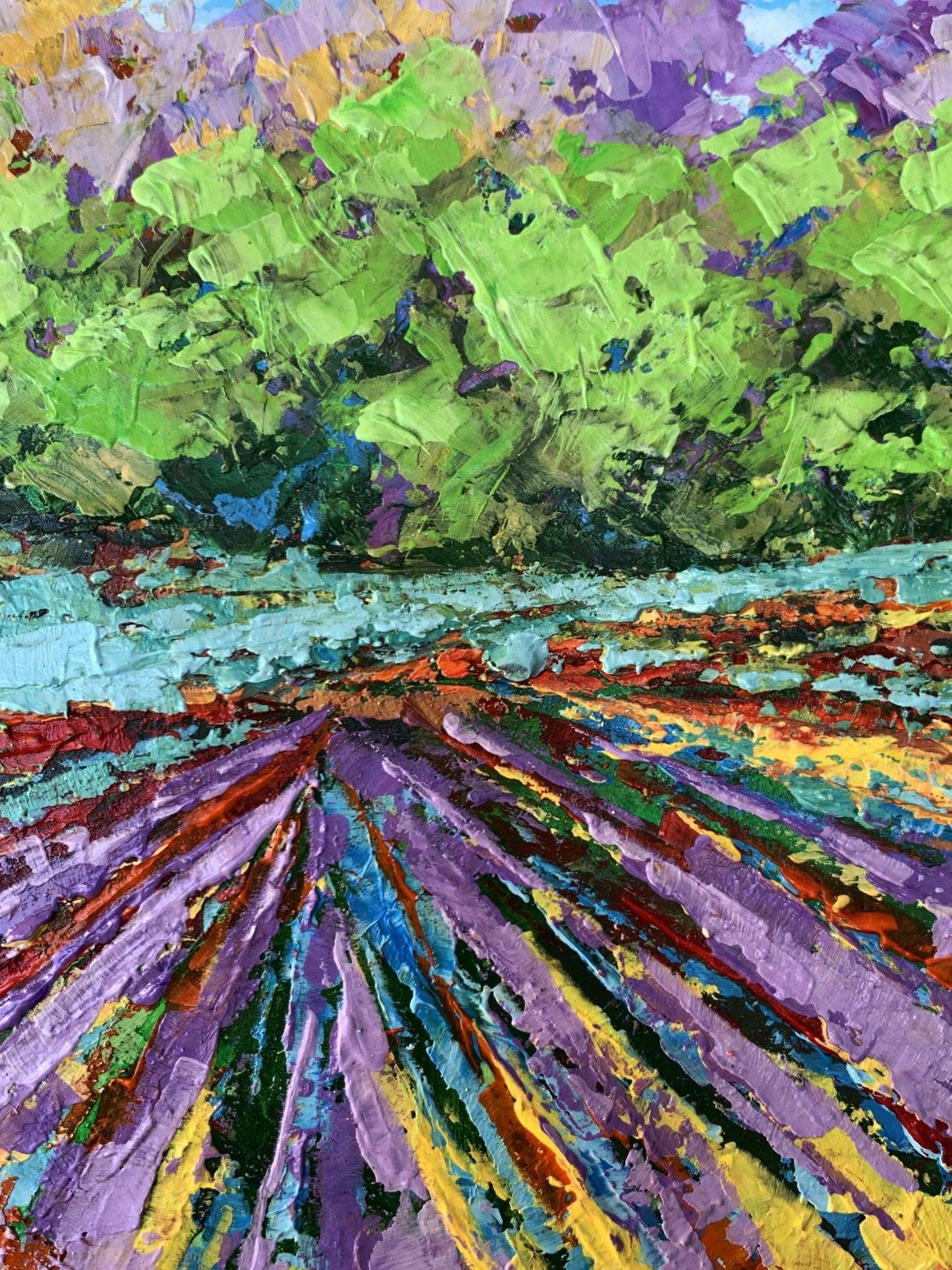 Oil painting Sunny field near the forest V. Zadorozhnya